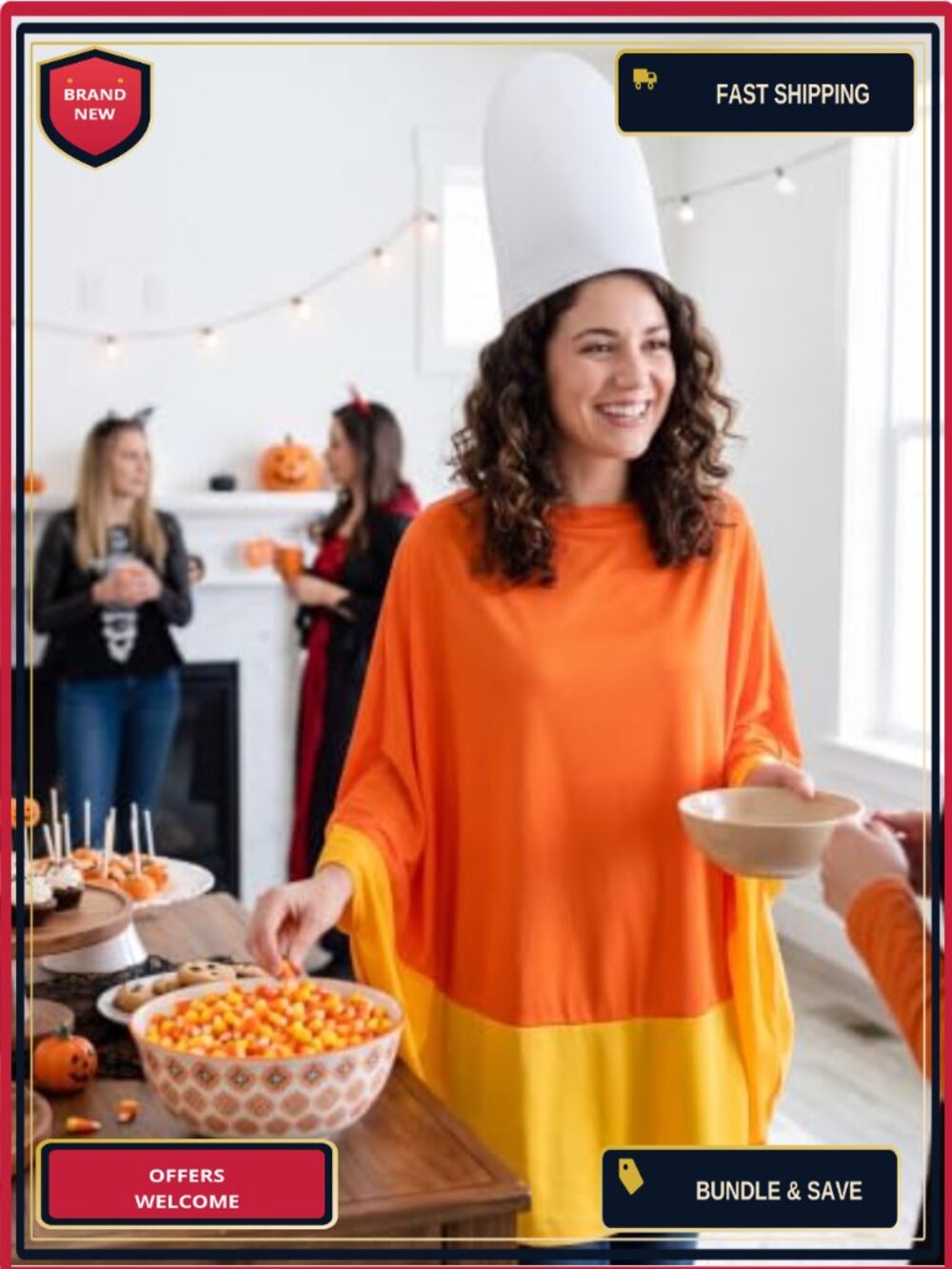 2 Piece Halloween Candy Corn Poncho and Hat Costume for Women - Picture 3 of 5